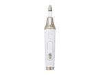 White and gold electric nail file with various settings and a conical grinding head.