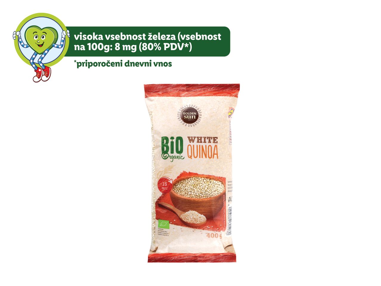 Golden Sun bio bela kvinoja, embalaža 400g.