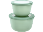 SILVERCREST® Food Container Set: Two light green bowls with lids, stacked.