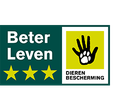 Beter Leven keurmerk met drie van drie sterren van de dierenbescherming.