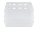 Clear plastic storage basket with ventilation holes