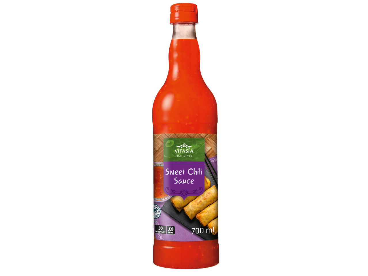 Sos chili dulce Vitasia 700 ml, cu rulouri de primăvară.