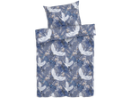 LIVARNO home Reversible Bedlinen with white cranes and blue foliage on a purple background