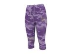 Purple capri leggings with a subtle abstract pattern and drawstring waist.