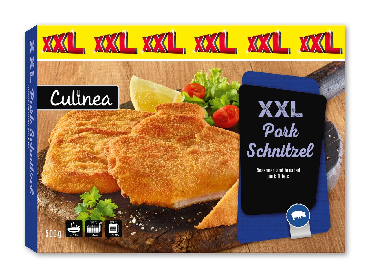 Culinea XXL svinekoteletter: Krydrede og panerede svinekoteletter (500g).