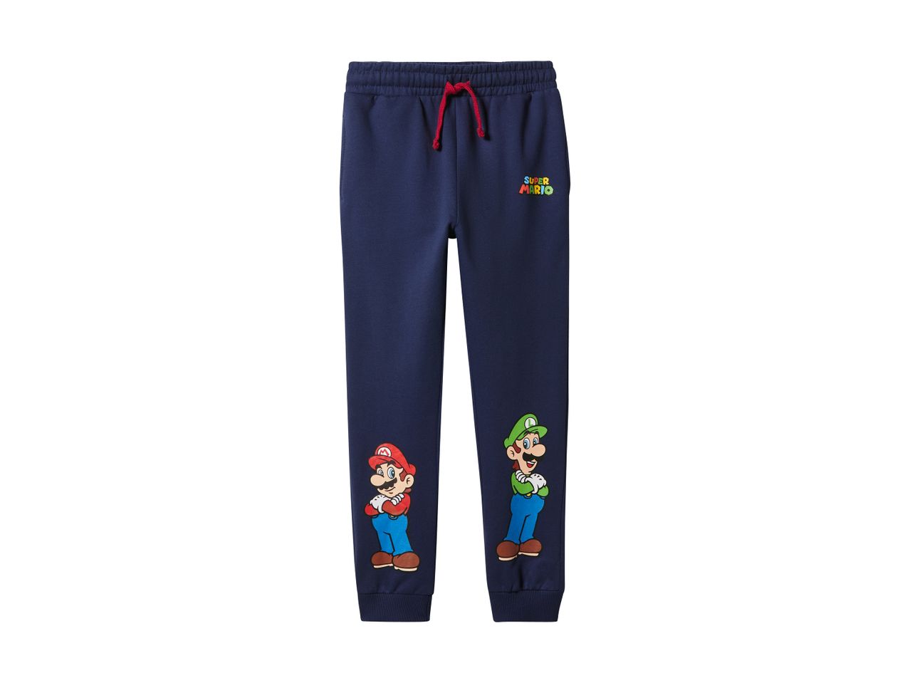 Super Mario-joggingbukser til børn i mørkeblå med trykte figurer.