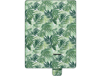 Cobreleito de piquenique com estampa tropical de folhas.