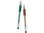Duas canetas gel metálicas Crelando; verde e dourado.
