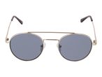 Round sunglasses with gold frames and dark grey lenses.