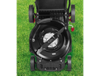 Parkside® Petrol Lawnmower, top-down view of the cutting deck and blade on grass