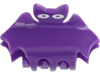 Purple bat-shaped hair clip with white eyes