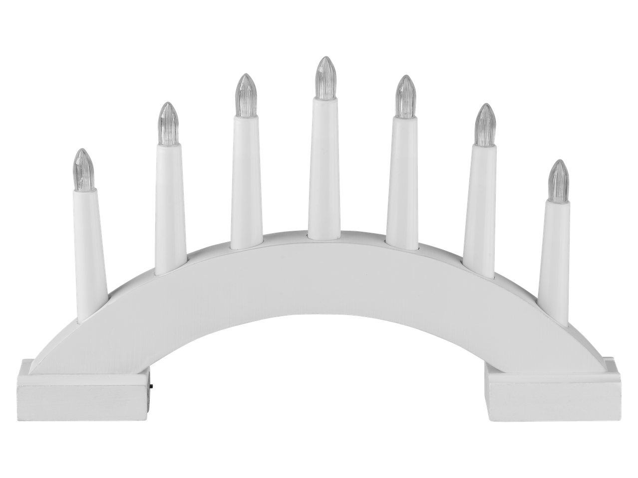 Baltas medinis Livarno Home LED žvakidė su septyniomis žvakių formos lemputėmis.