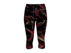 Black capri leggings with red and green abstract swirl pattern
