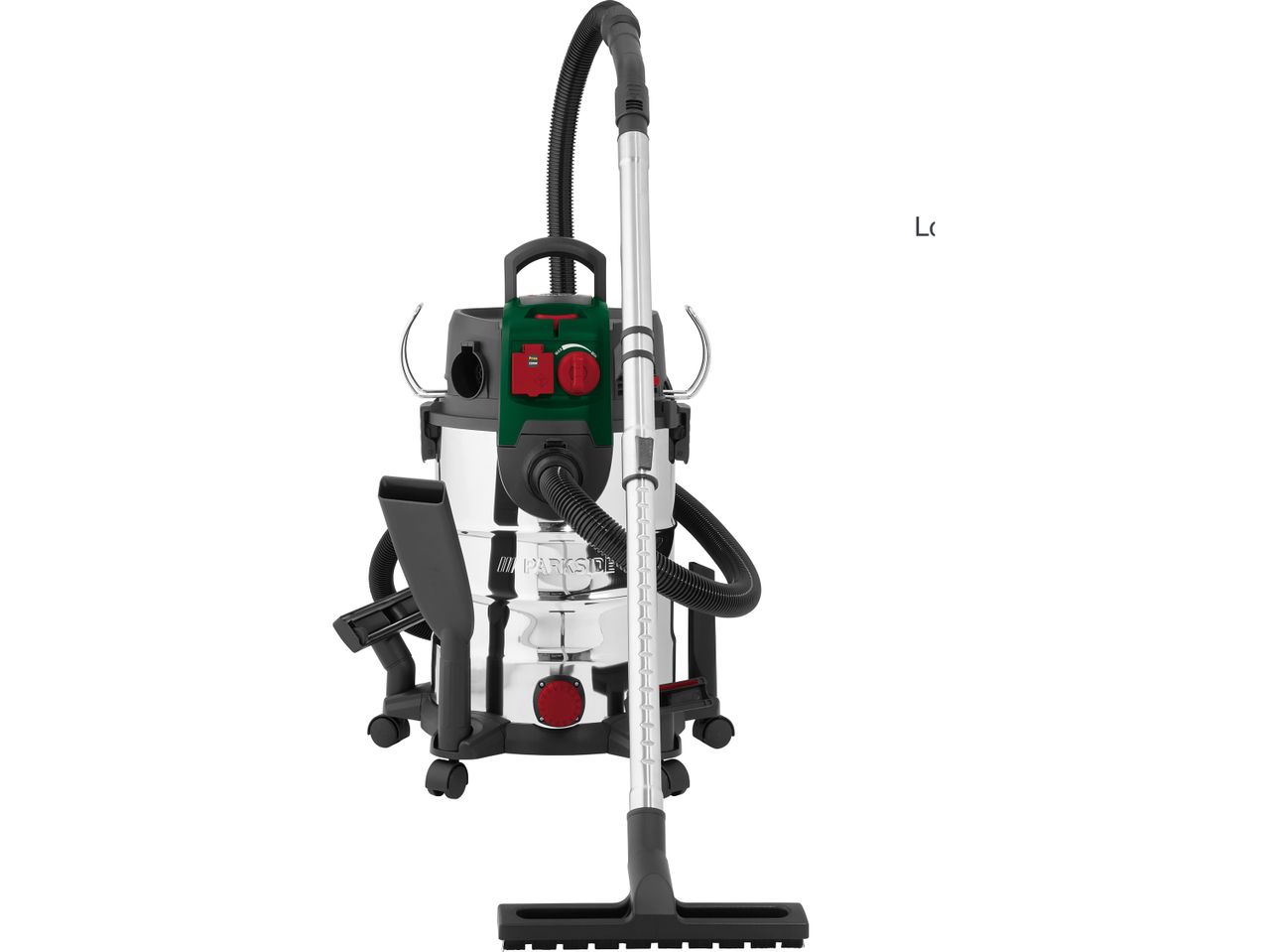 A Wet & Dry Vacuum Cleaner backpack vacuum cleaner with various attachments is shown.