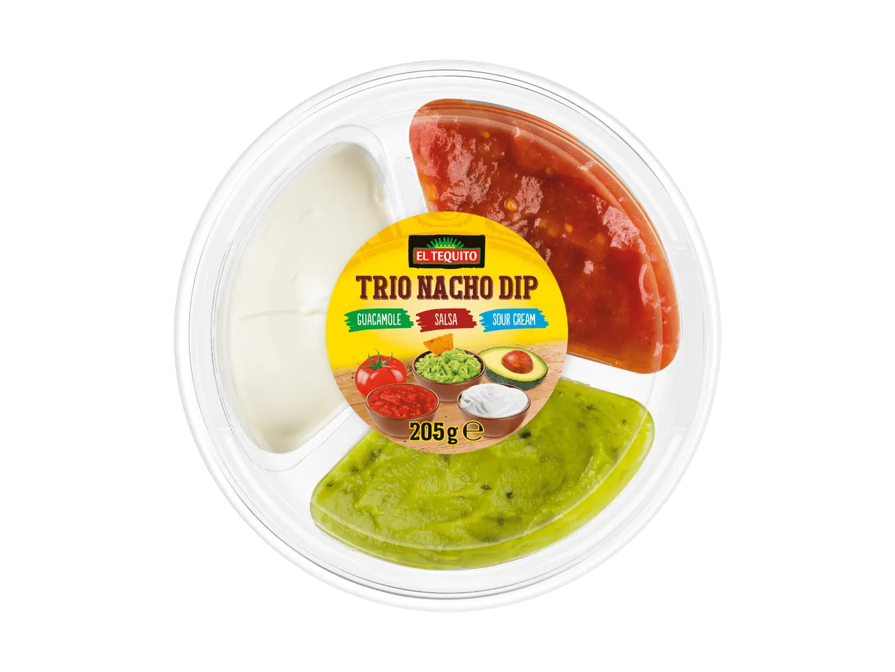 El Tequito Trio Nacho Dip con guacamole, salsa e panna acida, 205g.