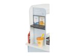 Toy cold drinks dispenser with an orange juice cup and ketchup bottle.
