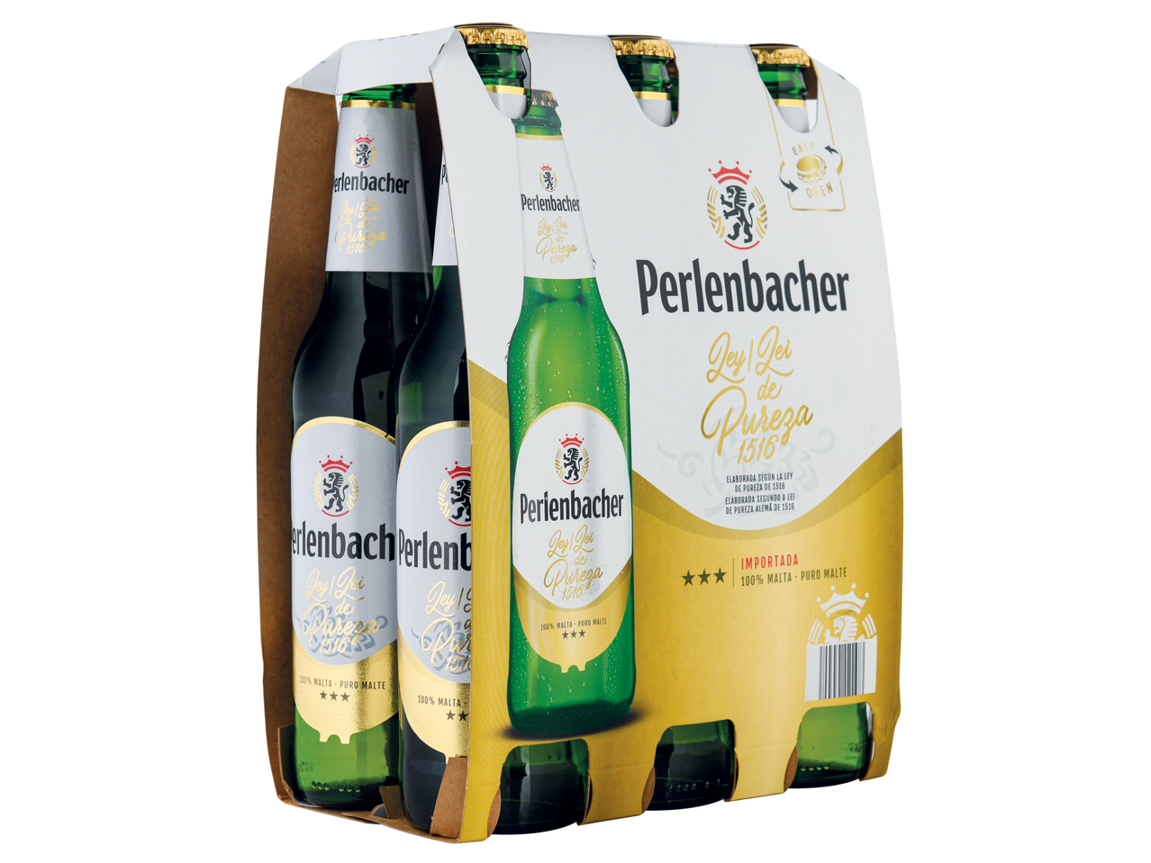 Pack de seis garrafas de cerveja Perlenbacher Ley de Pureza 1516.