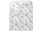 Conjunto de roupa de cama de cetim LIVARNO com padrão floral azul e bege.