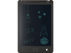O tabletă de scris LCD gri închis cu desene ale unui bec, stele, numere și litere.
