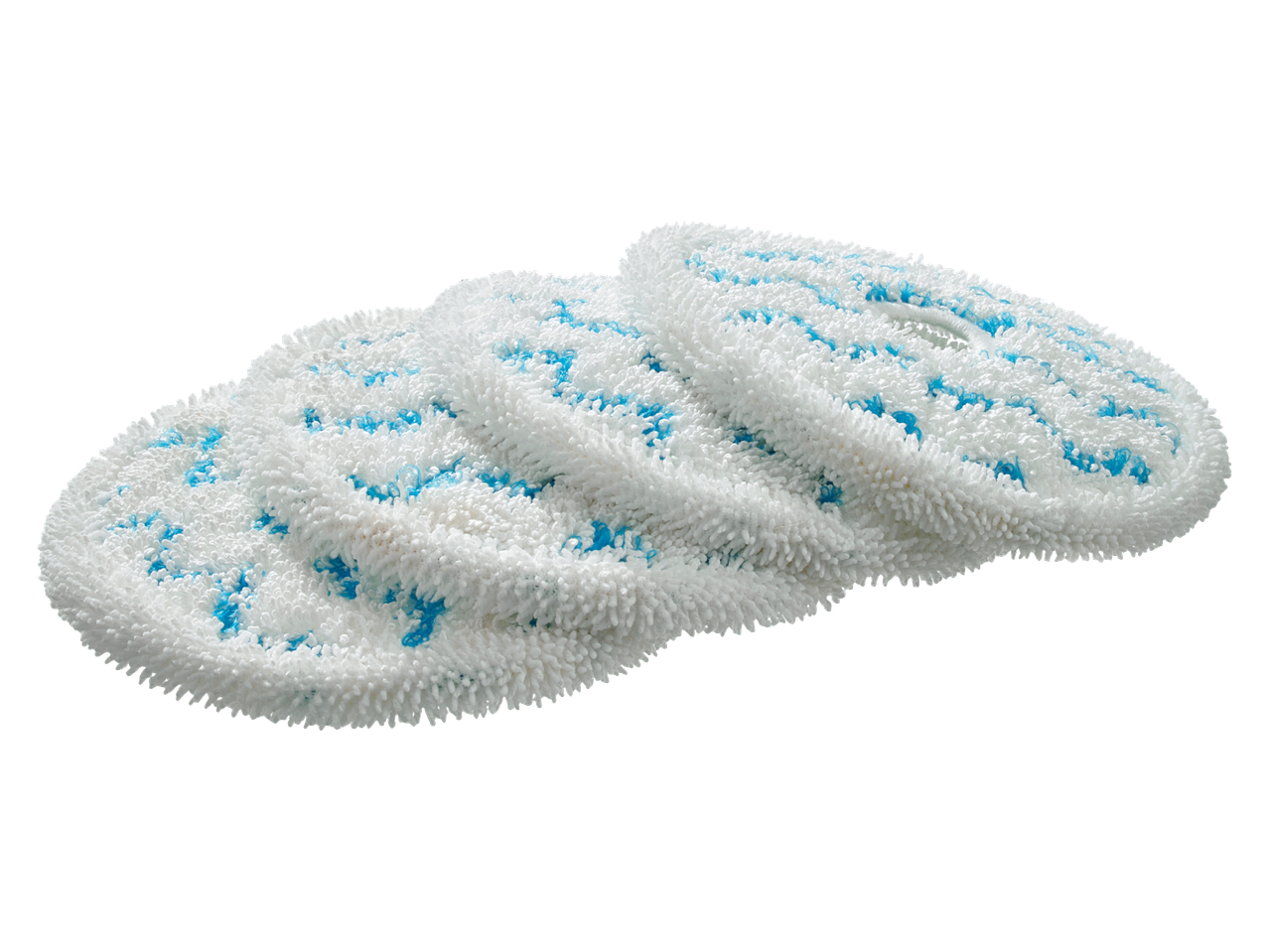 Комплект от три бели микрофибърни подложки за почистване с тюркоазени ивици.