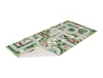 Kids' play mat with a town and road design, featuring houses, a school, and trees.