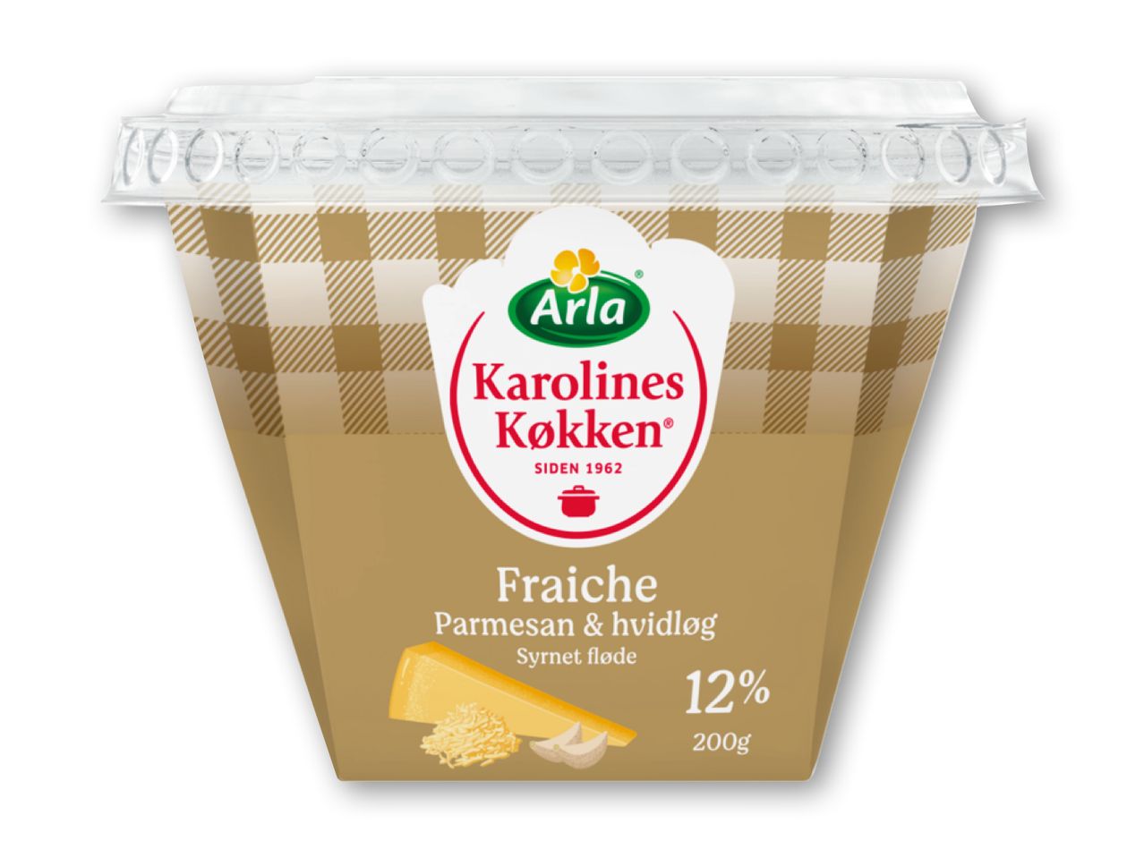 Bæger med creme fraiche med parmesan og hvidløg, 12% fedt, 200g.