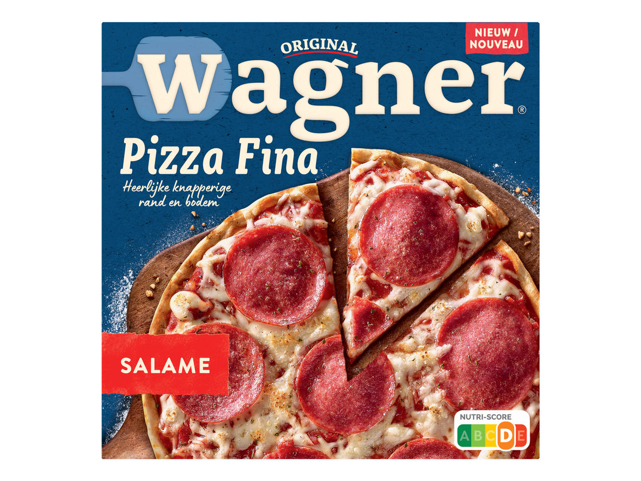 Pizza Fina Salame met een heerlijke knapperige rand en bodem, met Nutri-Score A.