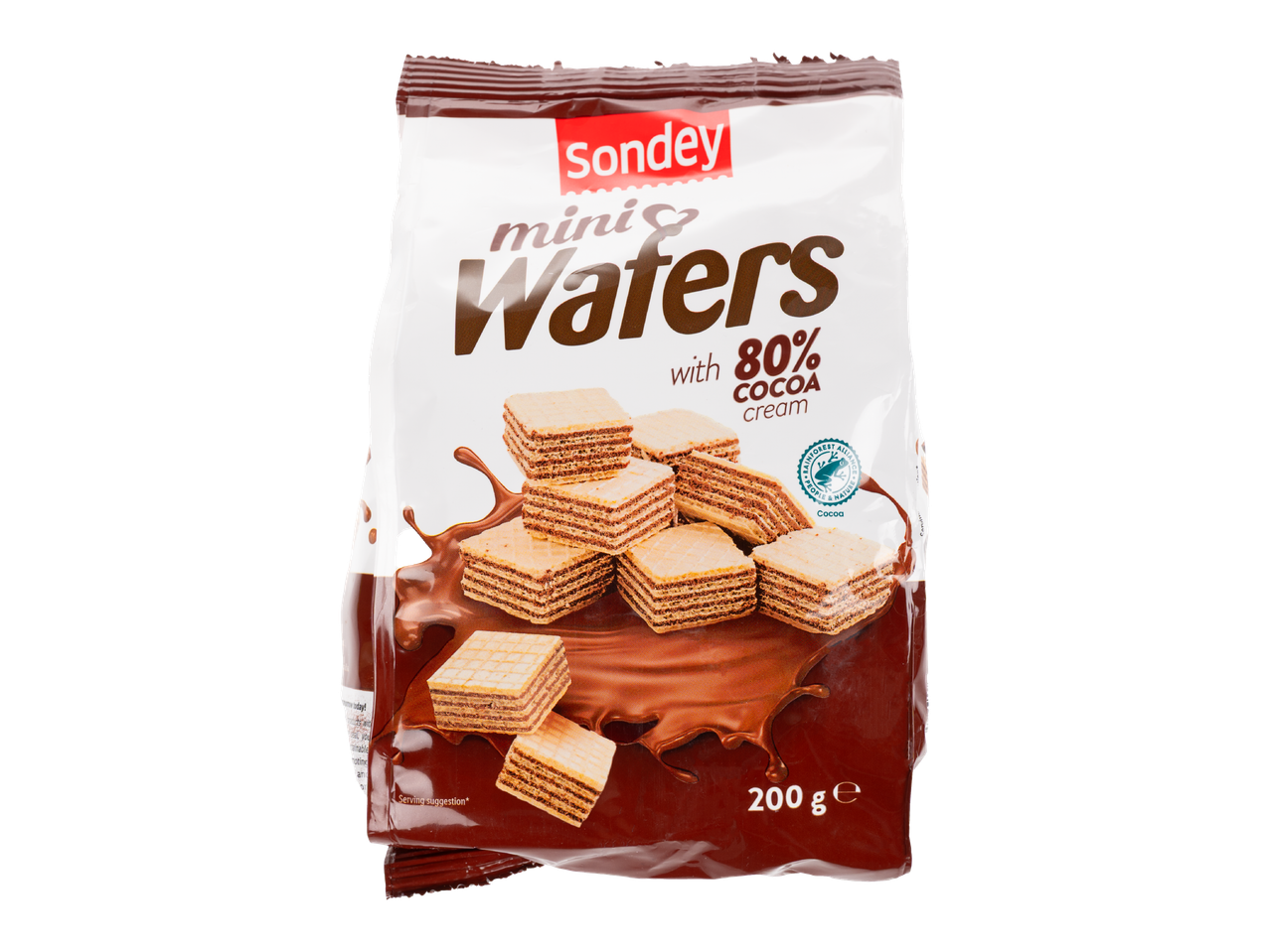 Mini vafeuri Sondey cu cremă de cacao 80%.