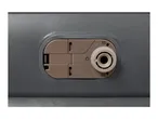 Close-up of an air mattress valve and pump mechanism.