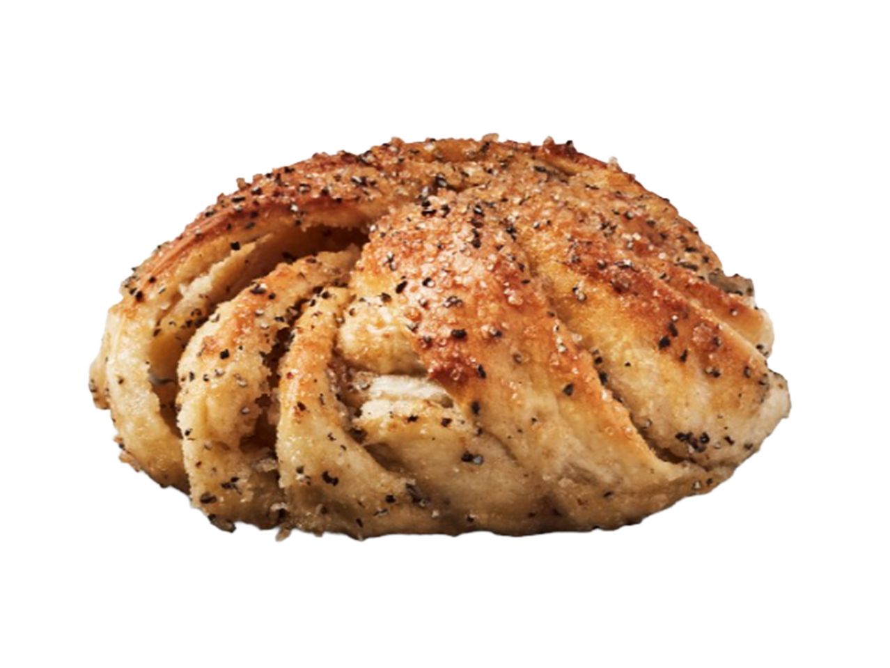 En rund, gyllenbrun brödbulle med frön.