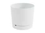 A white self-watering planter pot.