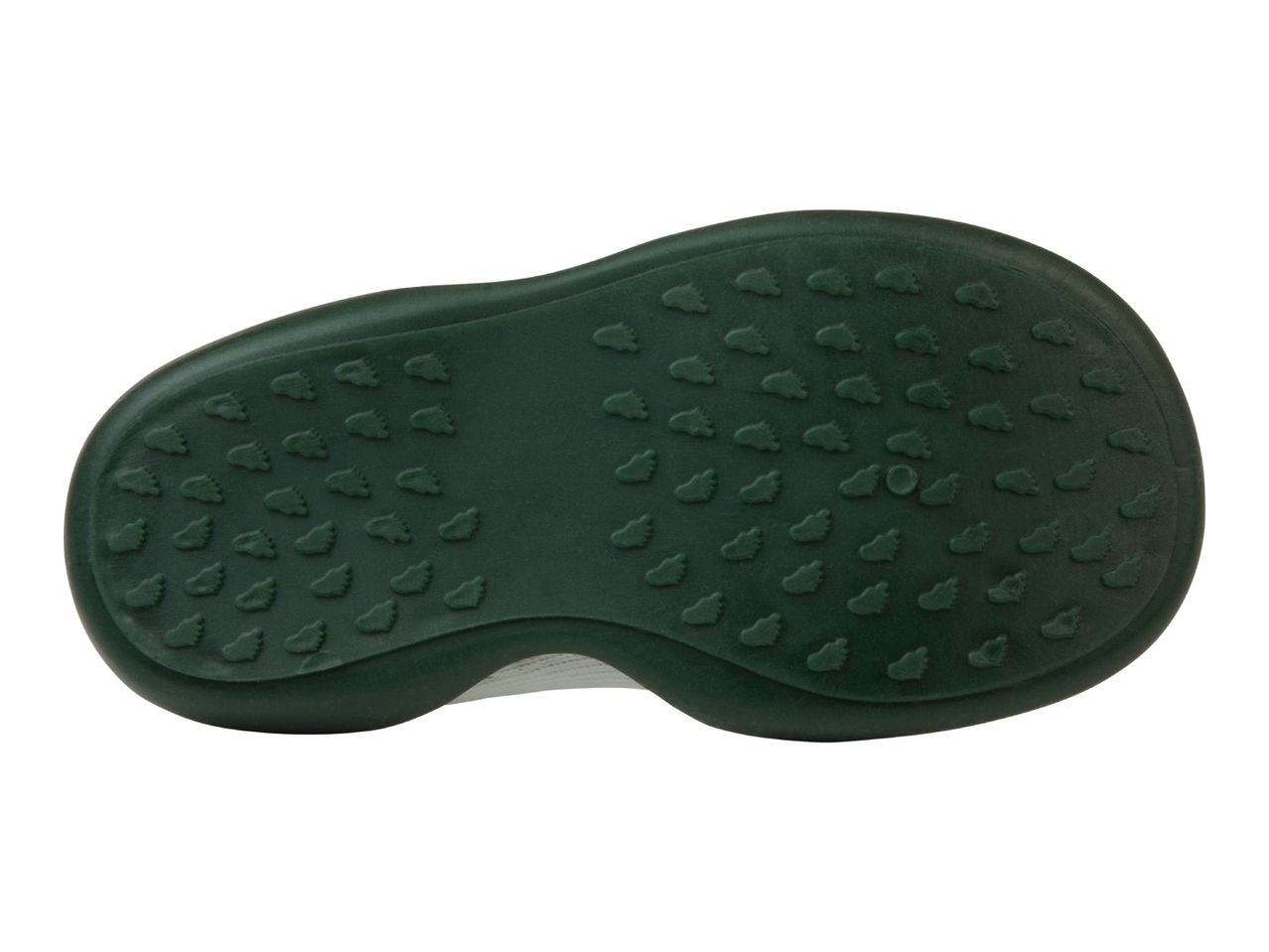 Green shoe sole with foot-shaped grips
