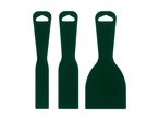 Three dark-green plastic putty knives of varying sizes.