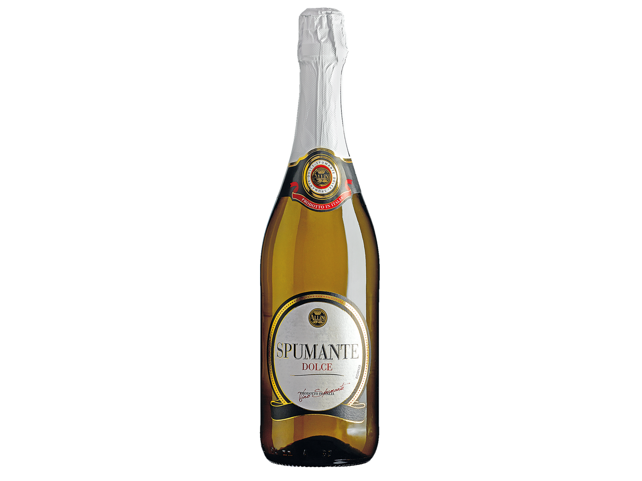 Uma garrafa de vinho espumante Allini Spumante Dolce.