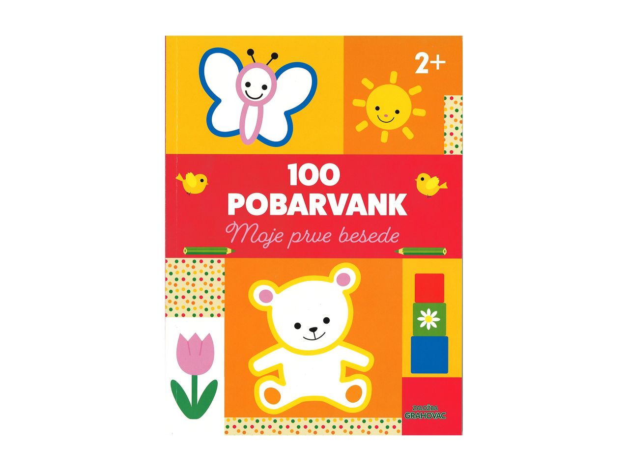 Knjiga s 100 pobarvankami za otroke, s simpatičnimi motivi.