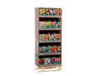 Display stand with packages of flower bulbs, including tulips, daffodils, and hyacinths.