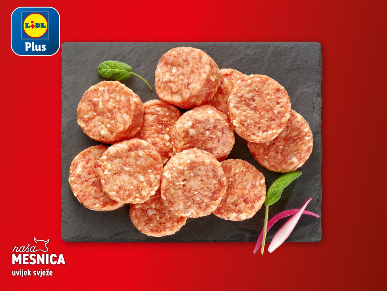 Lidl Plus mesne okruglice na crnoj podlozi.