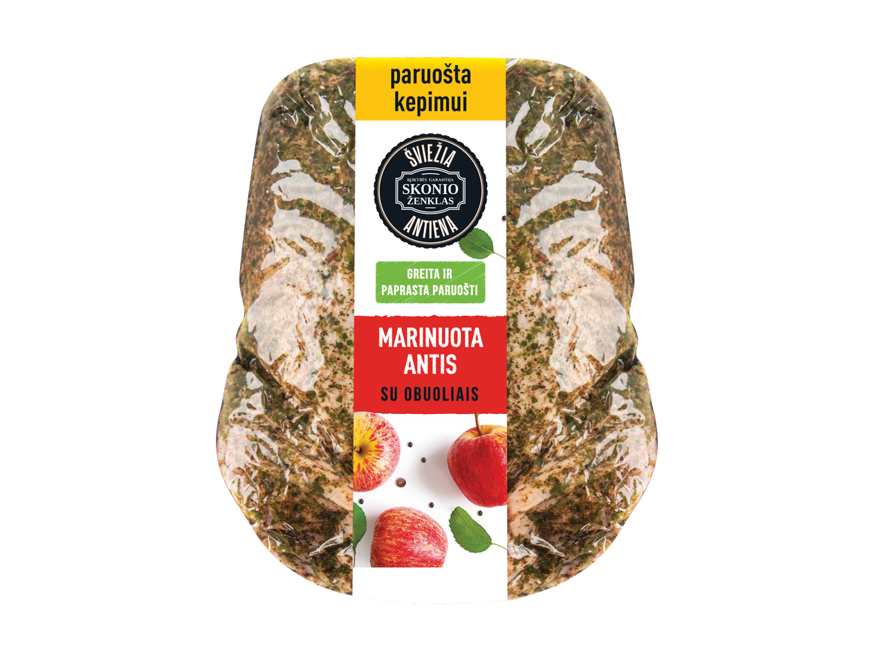 Marinuoti kiaulienos kepsnys su obuoliais, Antiema prekės ženklas.