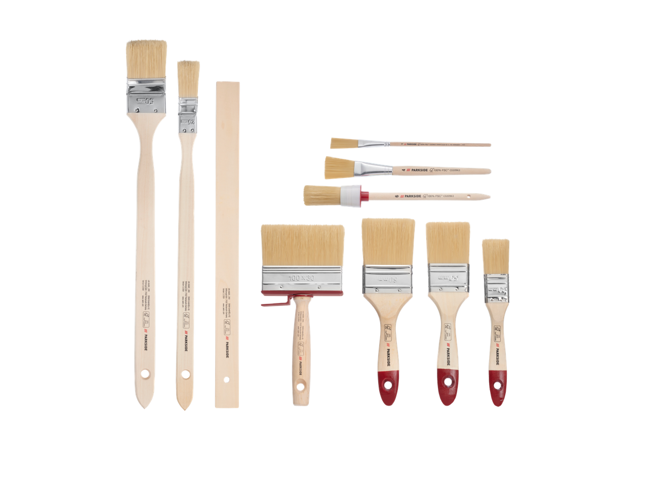 Parkside otu komplekts, ieskaitot dažādu izmēru un veidu otas.