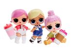 Three LOL Surprise mini dolls in different outfits.