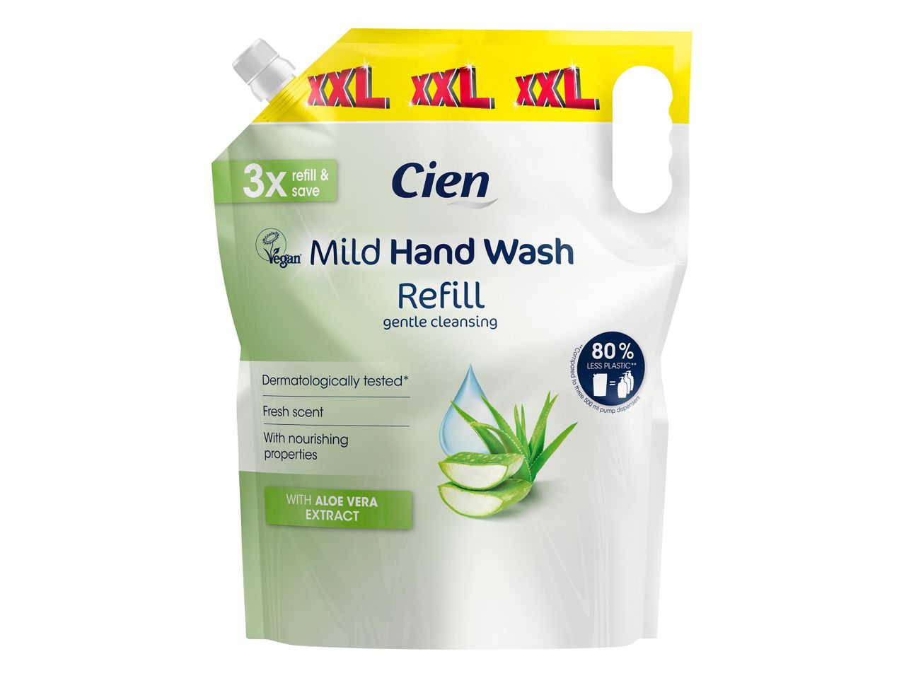 Cien XXL Mild Hand Wash utántöltő, aloe vera kivonattal, bőrgyógyászatilag tesztelt.
