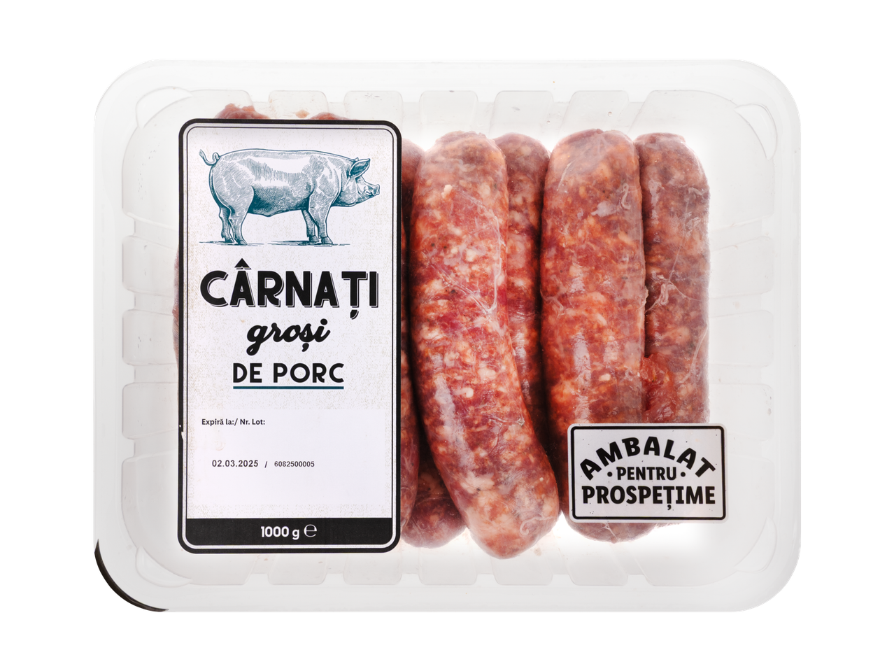 Pachet de cârnați de porc.