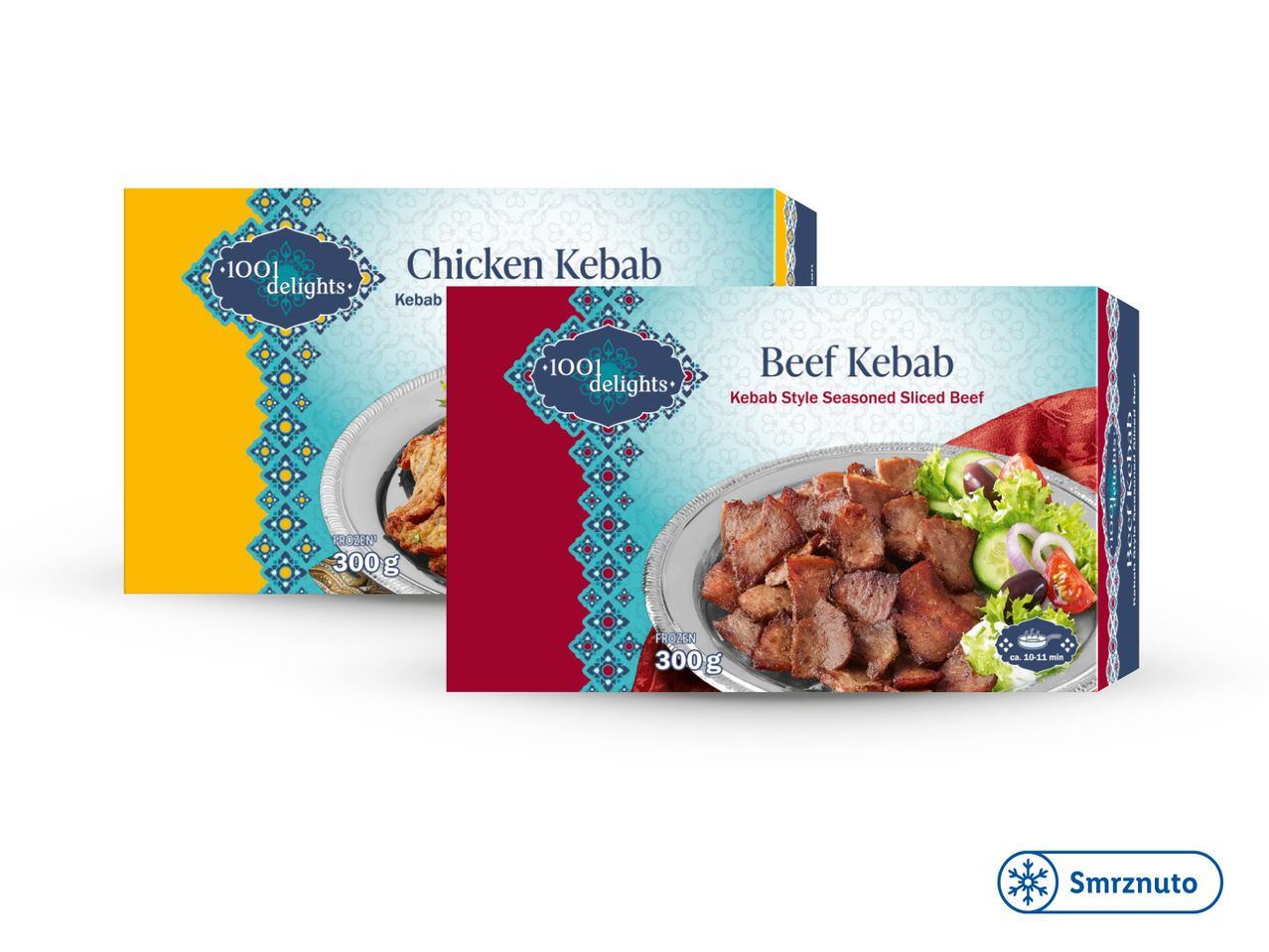 Smrznuti pileći i goveđi kebab 1001 Delights.
