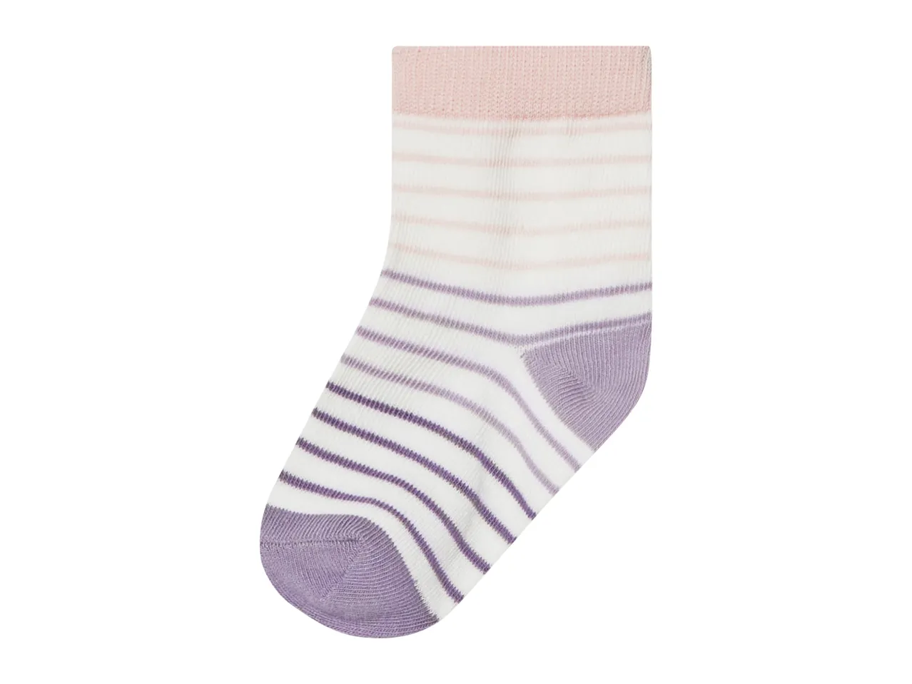 White sock with pink and purple stripes