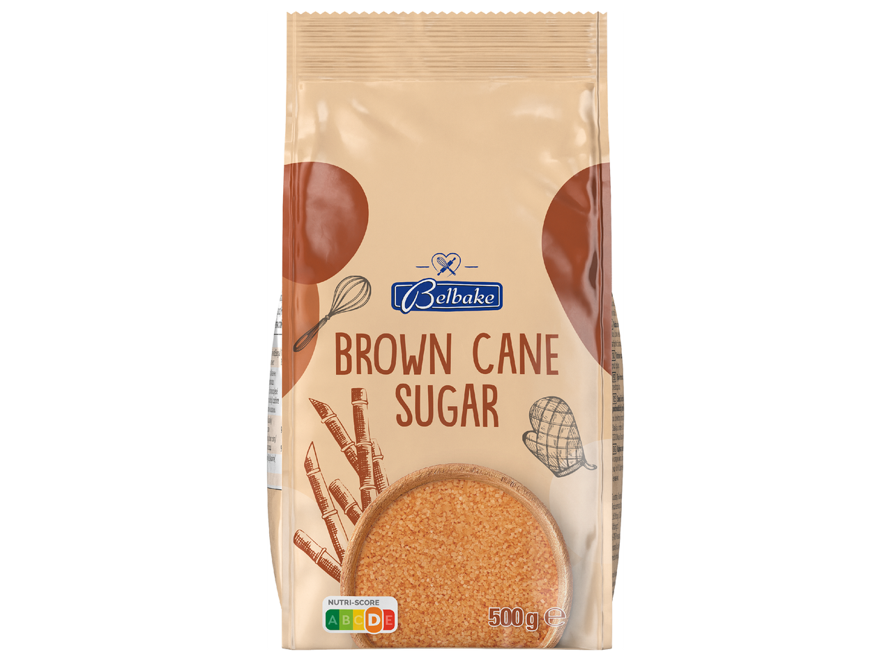 Пакет кафява тръстикова захар с Nutri-Score D, 500g.
