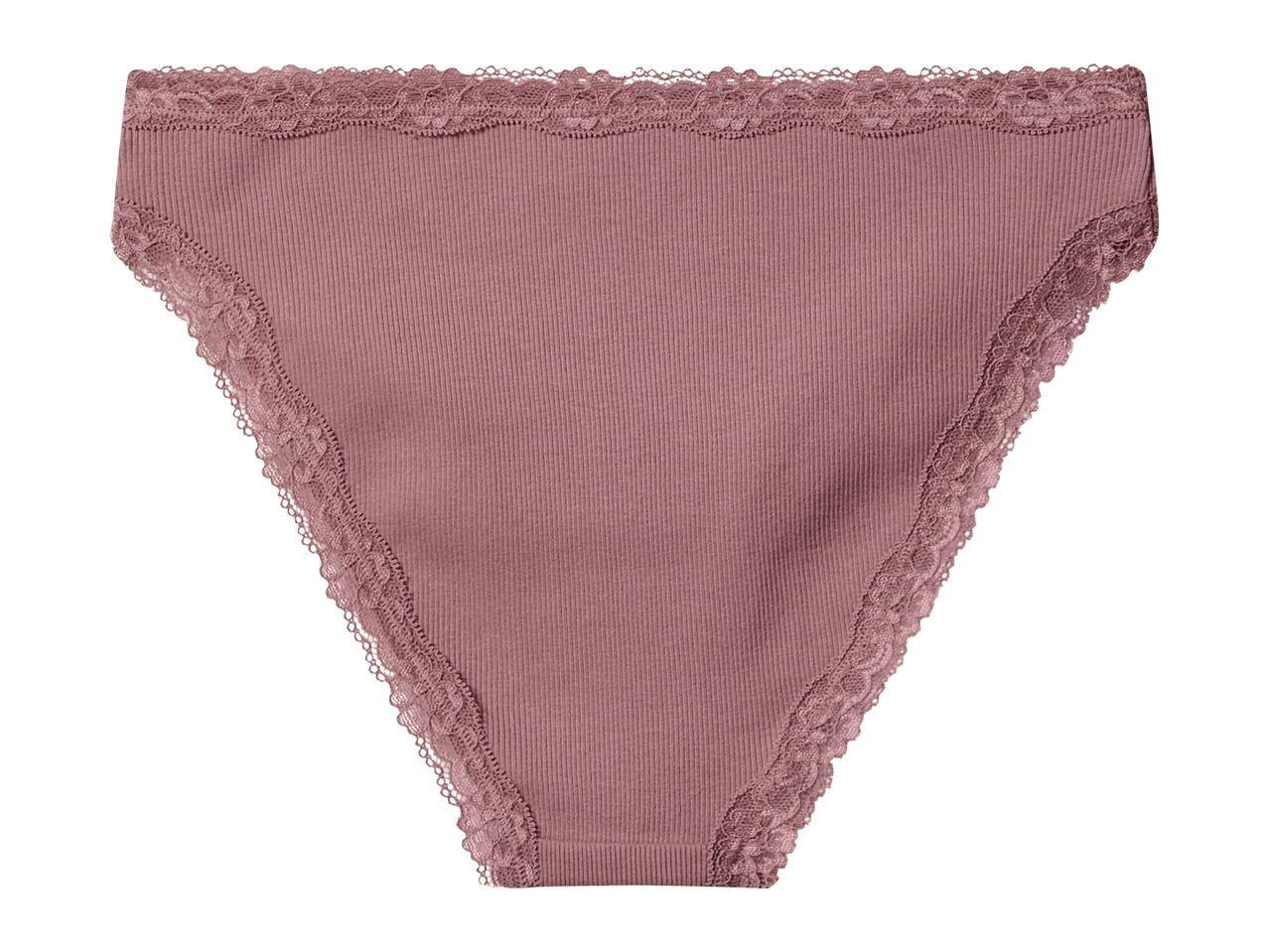 Women's ribbed briefs in dusty pink with delicate lace trim.