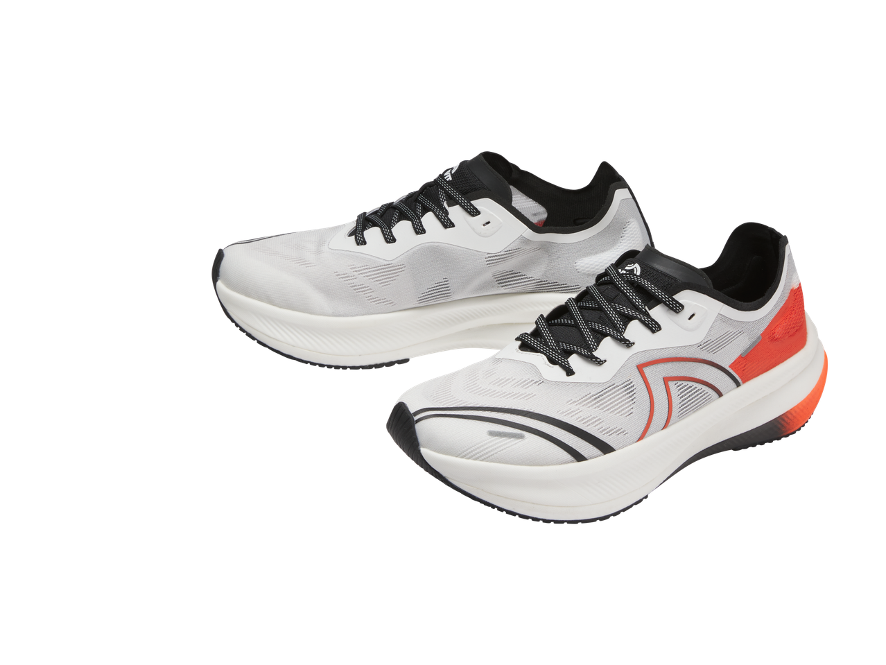 CRIVIT Men's Running Shoes: Two white and black athletic shoes with orange accents.