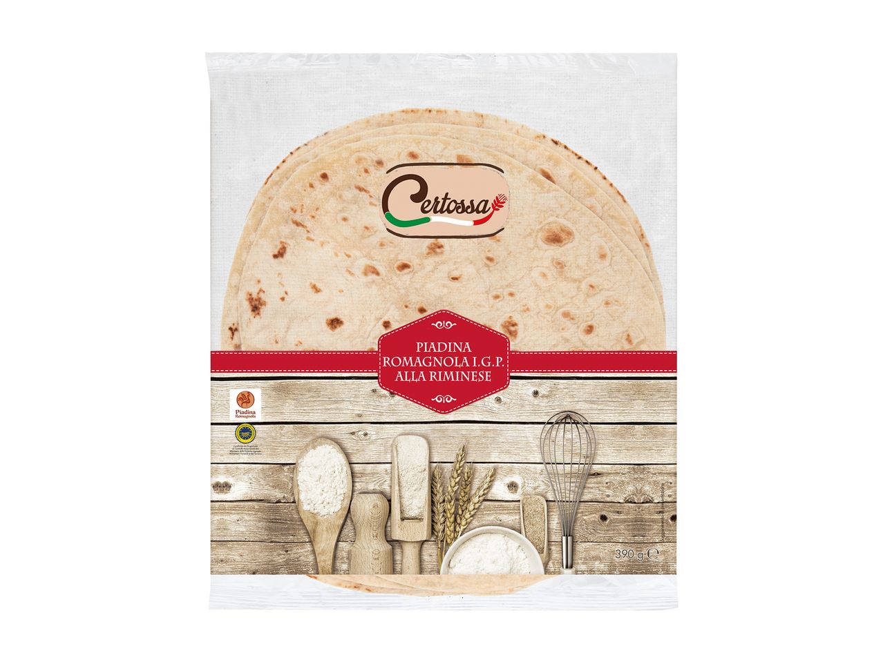 Confezione di piadine romagnole Certossa I.G.P. alla riminese.