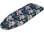 Tábua de passar roupa com capa azul escura e padrões florais brancos.