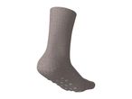 A single gray sock with non-slip grips on the sole.